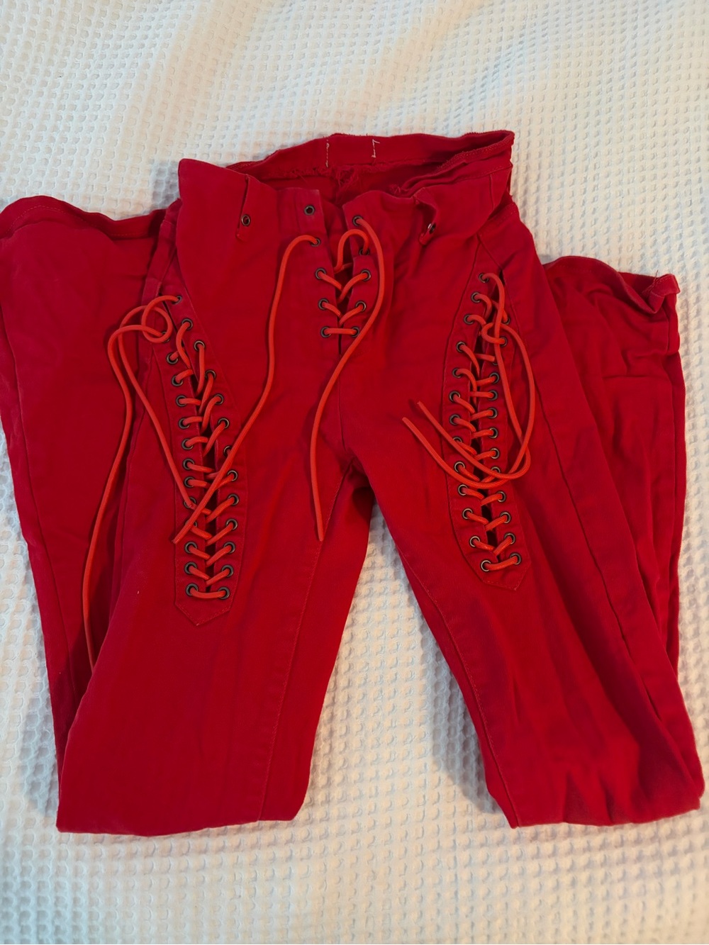 Edikted Red Lace-Up Boot Cut Pants